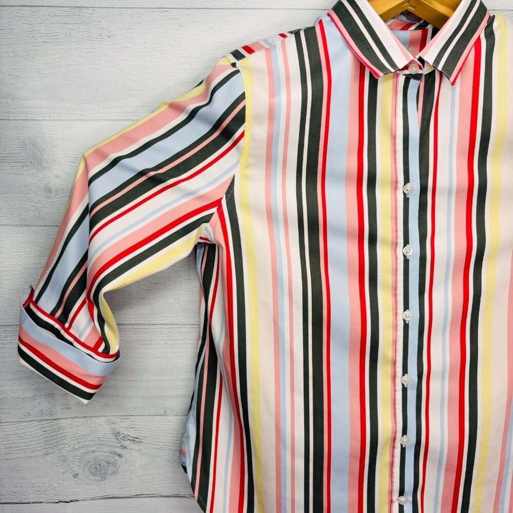 Chico’s No Iron Chic Stretch Striped Button Front Shirt Womens Size 2 (US 12/L) - Picture 4 of 15